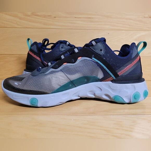 Nike React Element 87 Black Midnight Navy Blue Size 10 Running Shoe AQ1090-005 - Picture 9 of 12